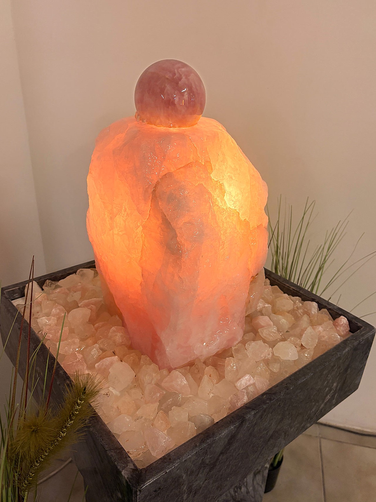 Rosenquarz-Kugelbrunnen-Primavera-128-cm