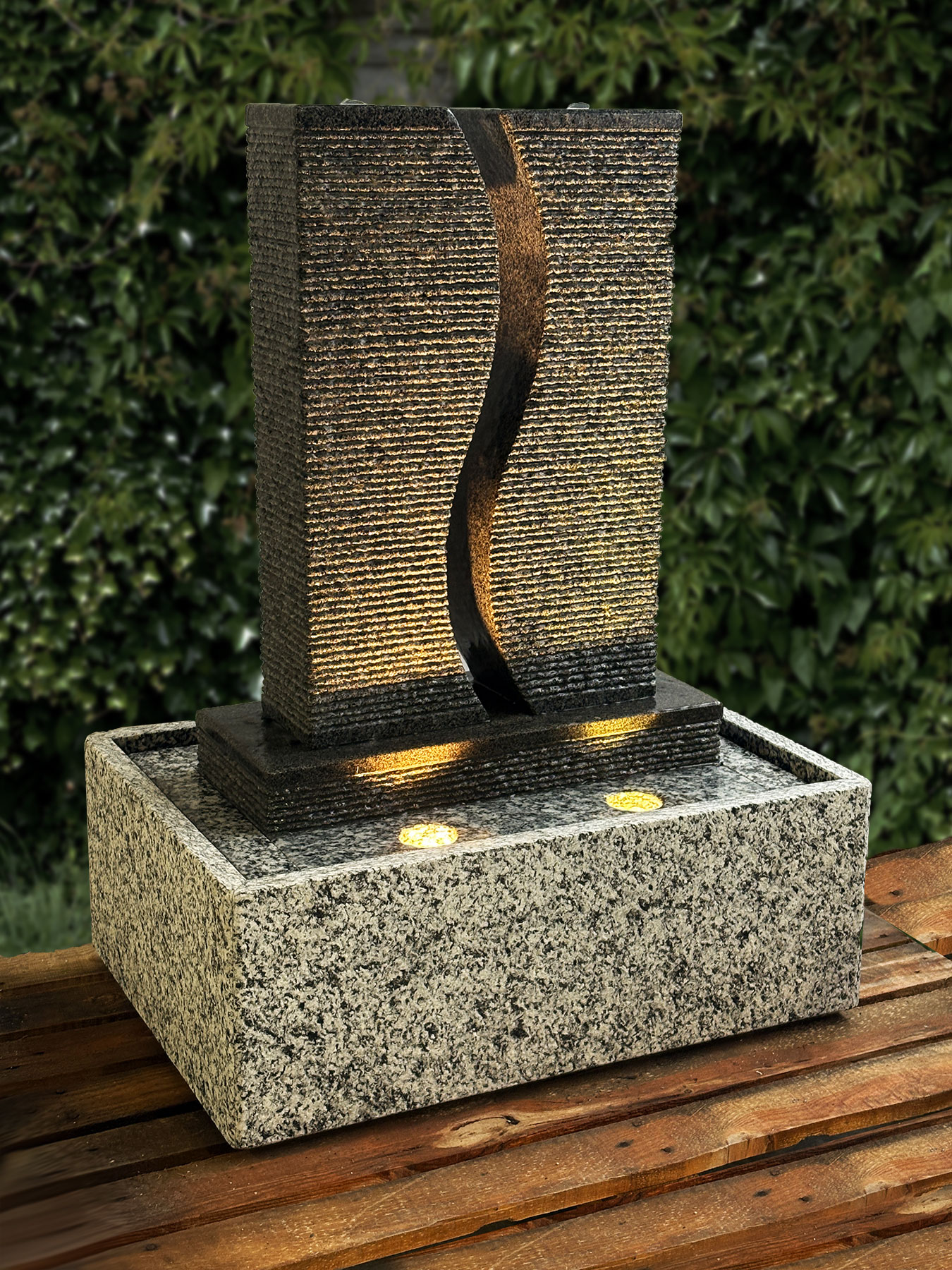 Granitbrunnen S-Twin Grau mit Licht 110cm – Bild 3