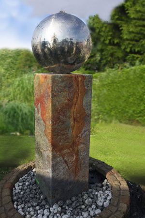 Edelstahl-Kugelbrunnen - Blue Louise