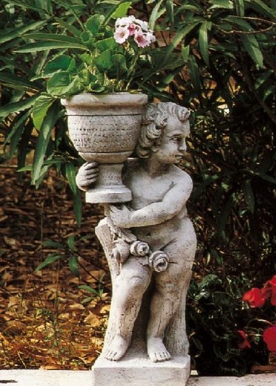 Gartenfigur Engel mit Gefäß "Putto con vaso dx"